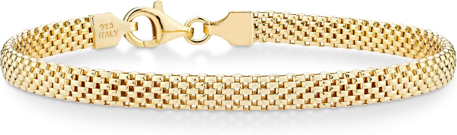 Pulsera Italiana de Malla 5mm para Mujer | Plata de Ley 925 con Baño de Oro 18K | Joyería Fina Made in Italy